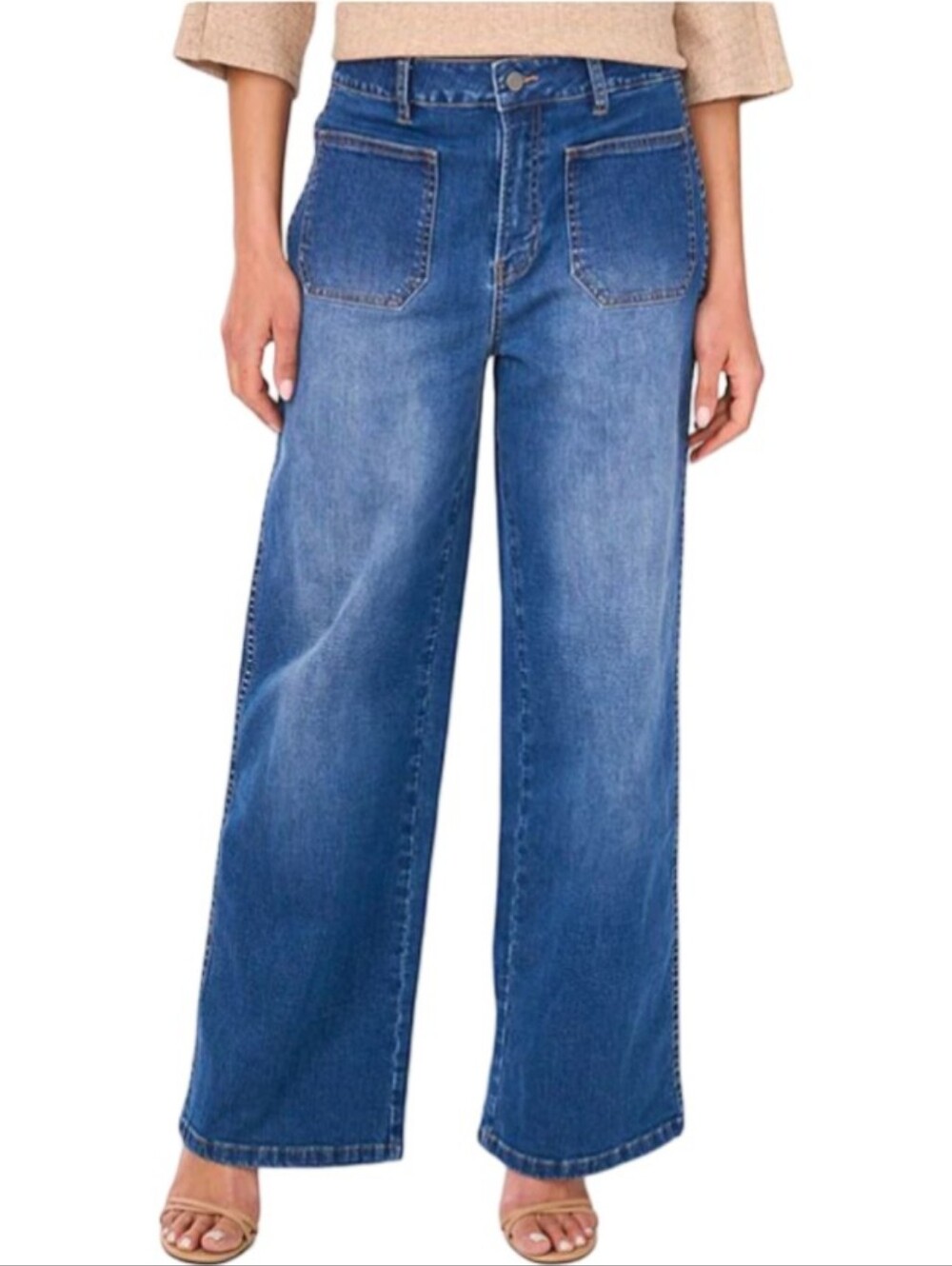 VINCE CAMUTO Blue Wide Leg Patch Pocket Jeans 2
